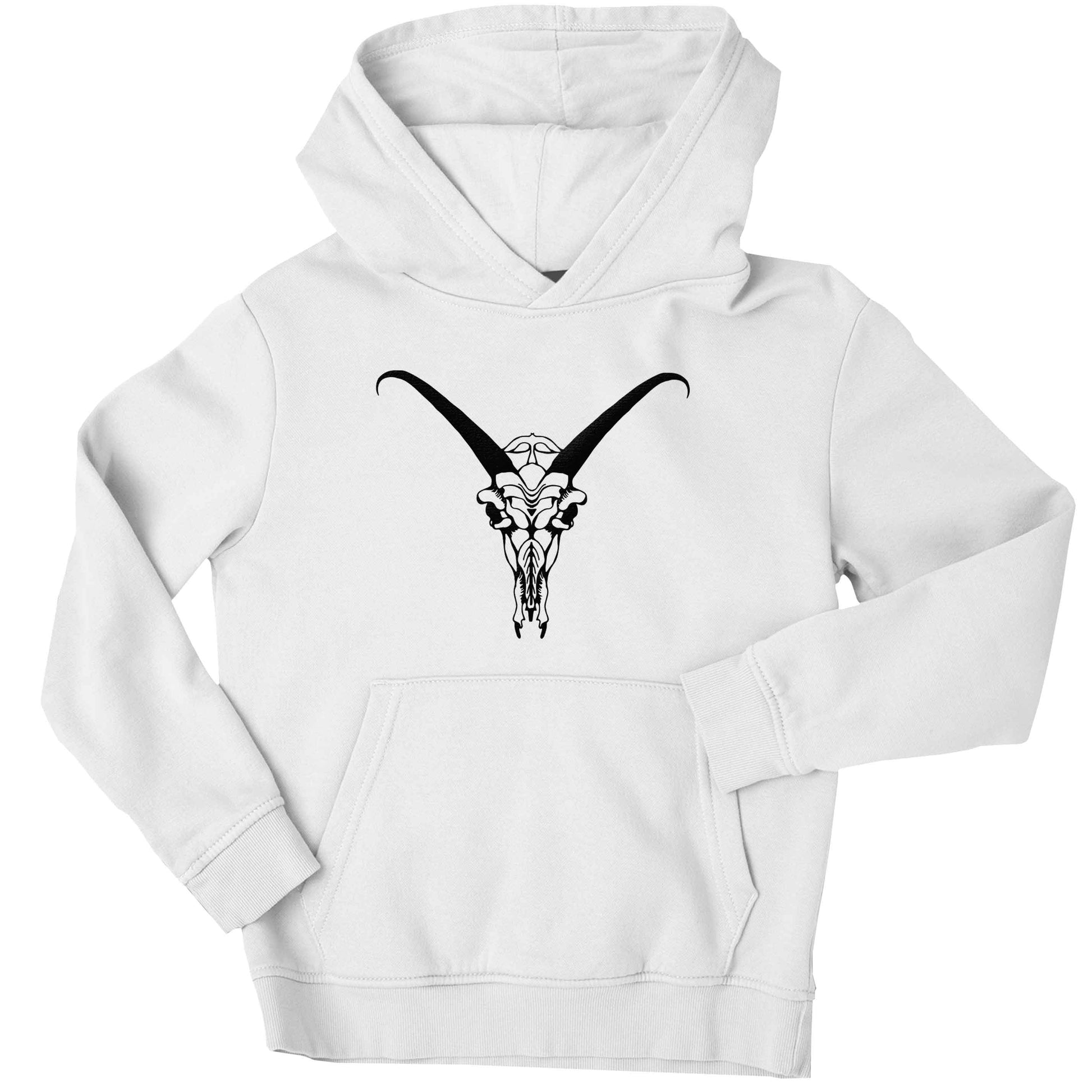 Deer skull illustration children's white hoodie 12-13 Years