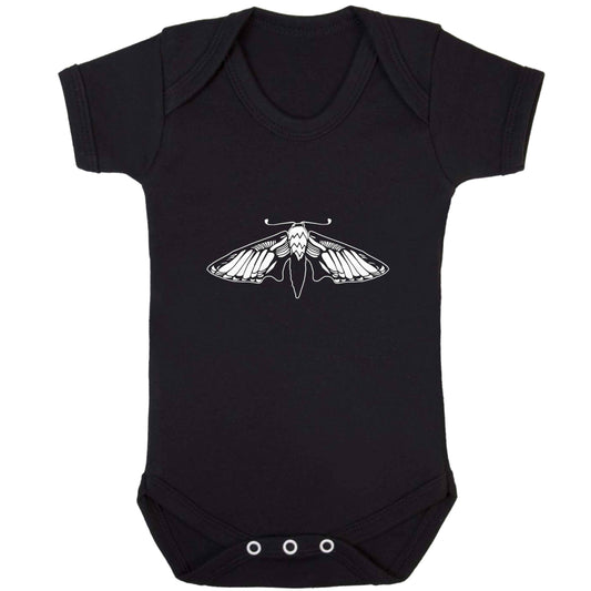 Moth illustration baby bodysuit black 18-24 months
