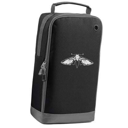 Moth illustration black sports shoe bag vertical print