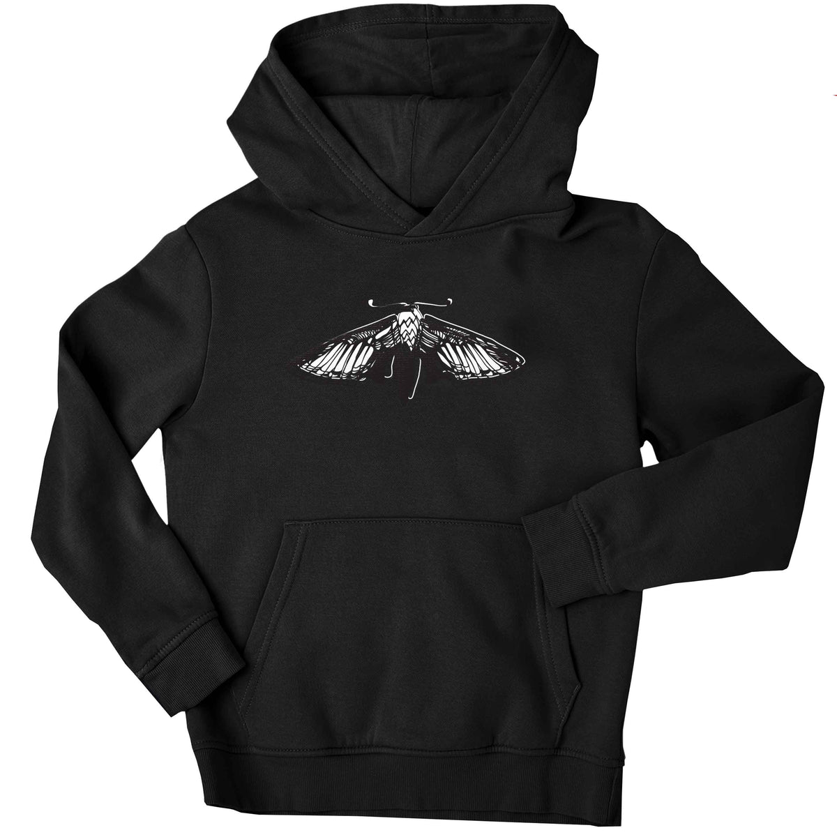 Moth illustration children's black hoodie 12-13 Years
