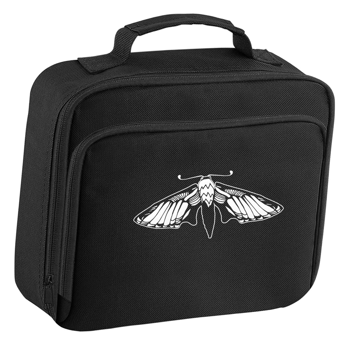 Moth illustration insulated black lunch bag cooler