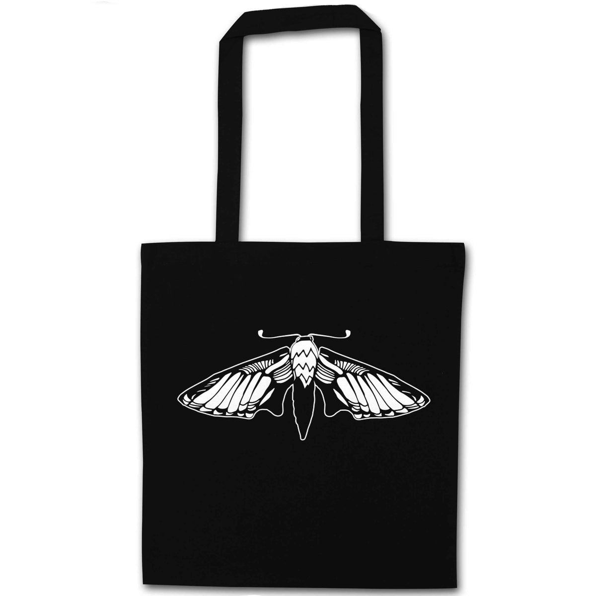 Moth illustration black tote bag