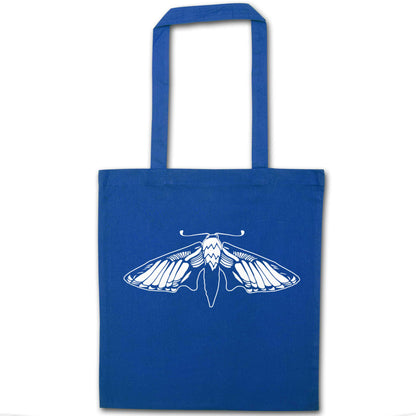 Moth illustration blue tote bag