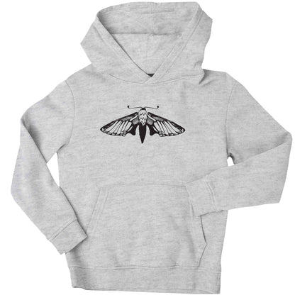 Moth illustration children's grey hoodie 12-13 Years