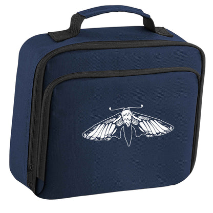 Moth illustration insulated navy lunch bag cooler