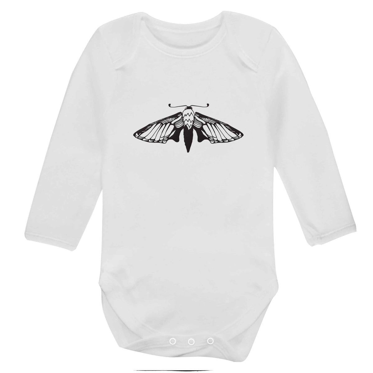 Moth illustration baby bodysuit long sleeved white 6-12 months