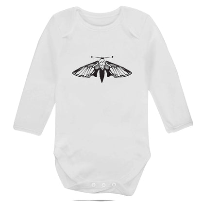 Moth illustration baby bodysuit long sleeved white 6-12 months