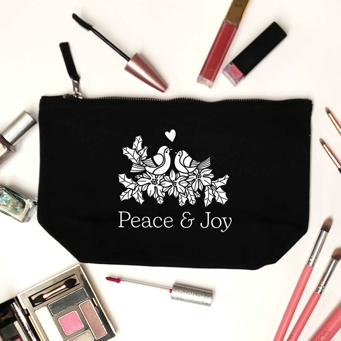 Peace & Joy black makeup bag