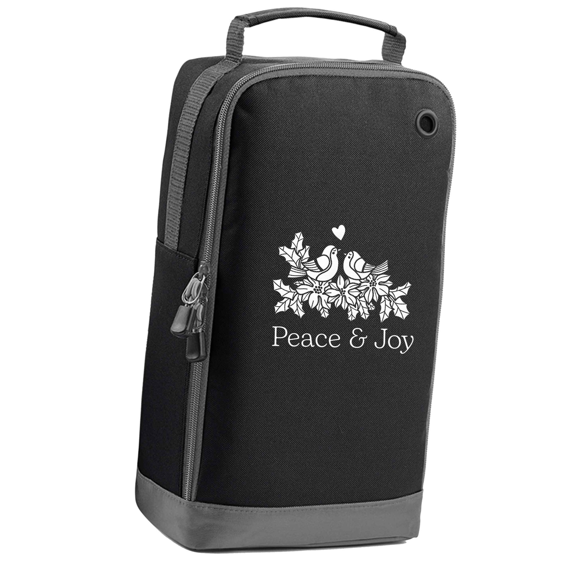Peace & Joy black sports shoe bag vertical print