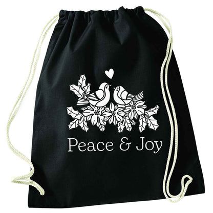 Peace & Joy black drawstring bag