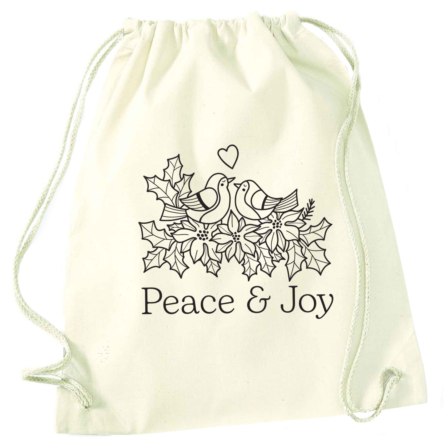 Peace & Joy natural drawstring bag