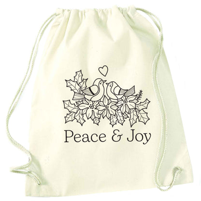 Peace & Joy natural drawstring bag