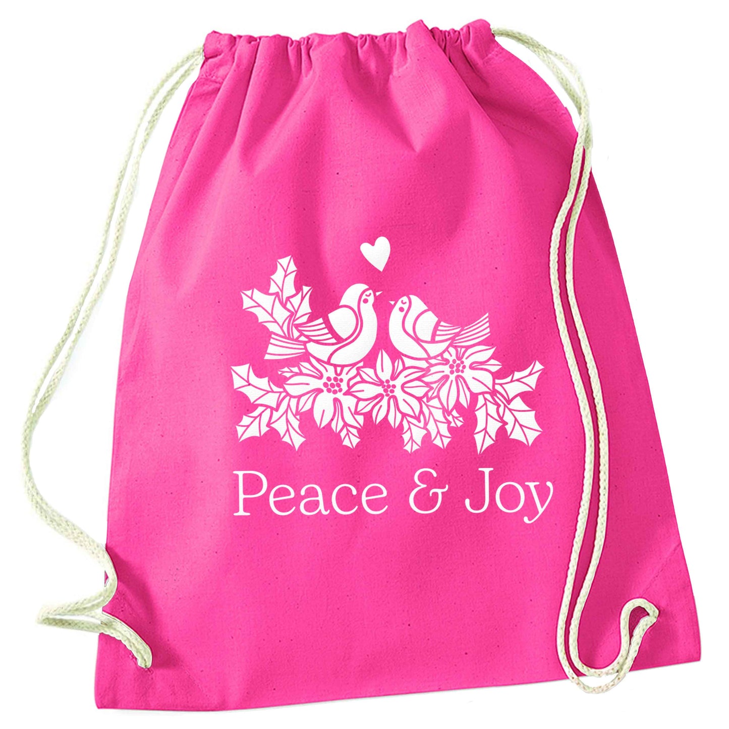 Peace & Joy pink drawstring bag