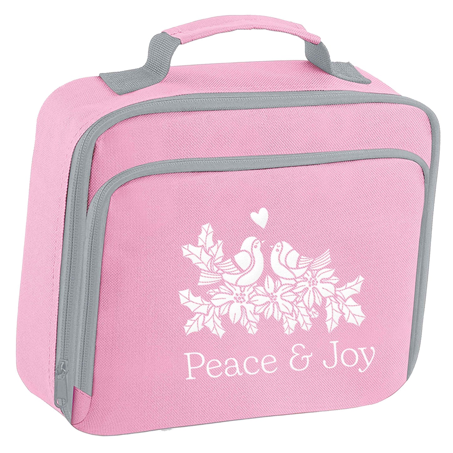 Peace & Joy insulated pink lunch bag cooler
