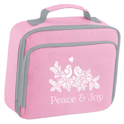 Peace & Joy insulated pink lunch bag cooler