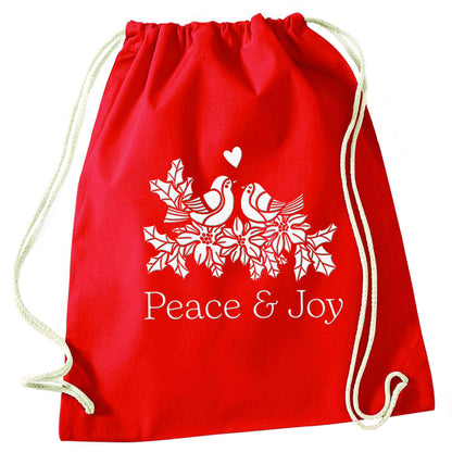 Peace & Joy red drawstring bag 
