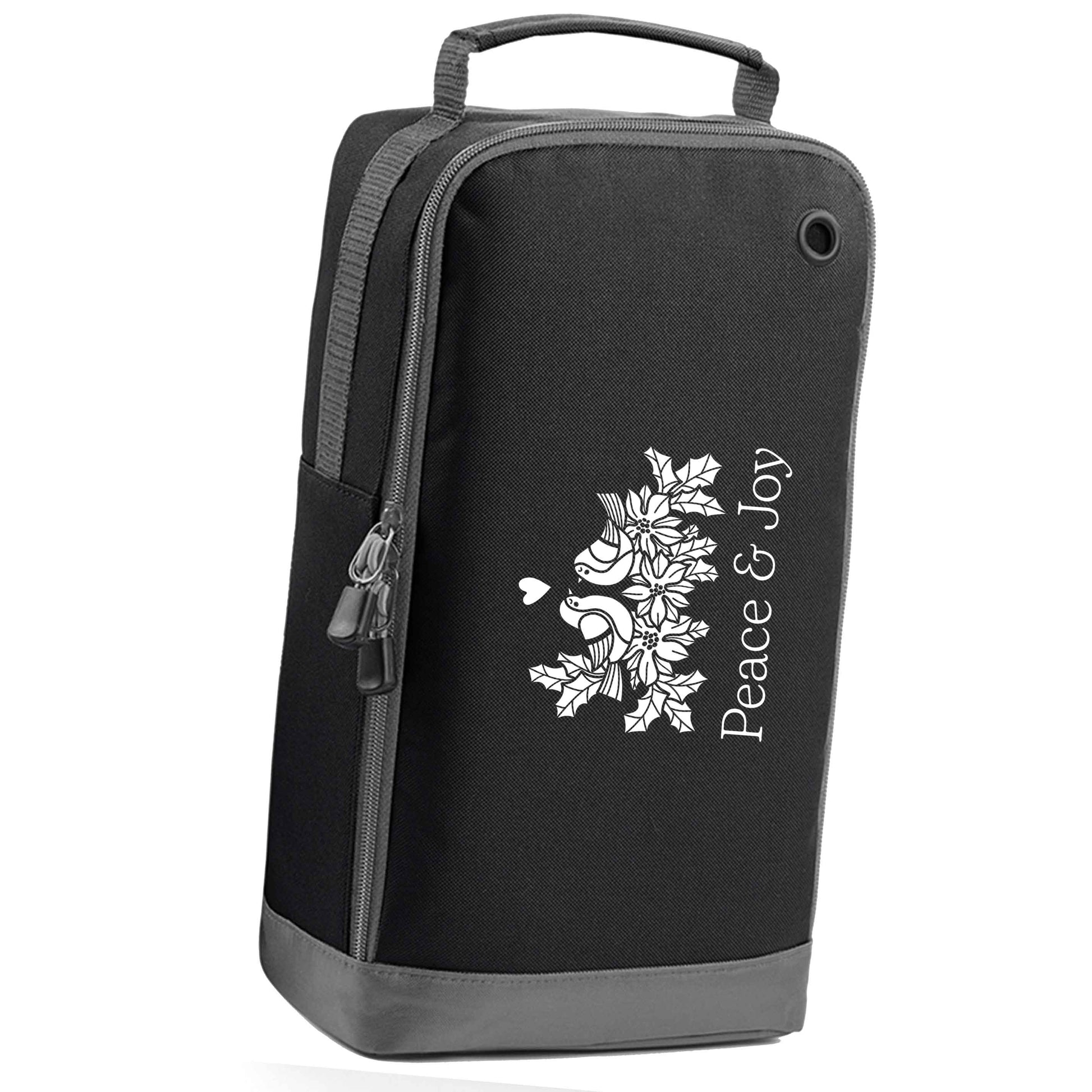 Peace & Joy black sports shoe bag horizontal print