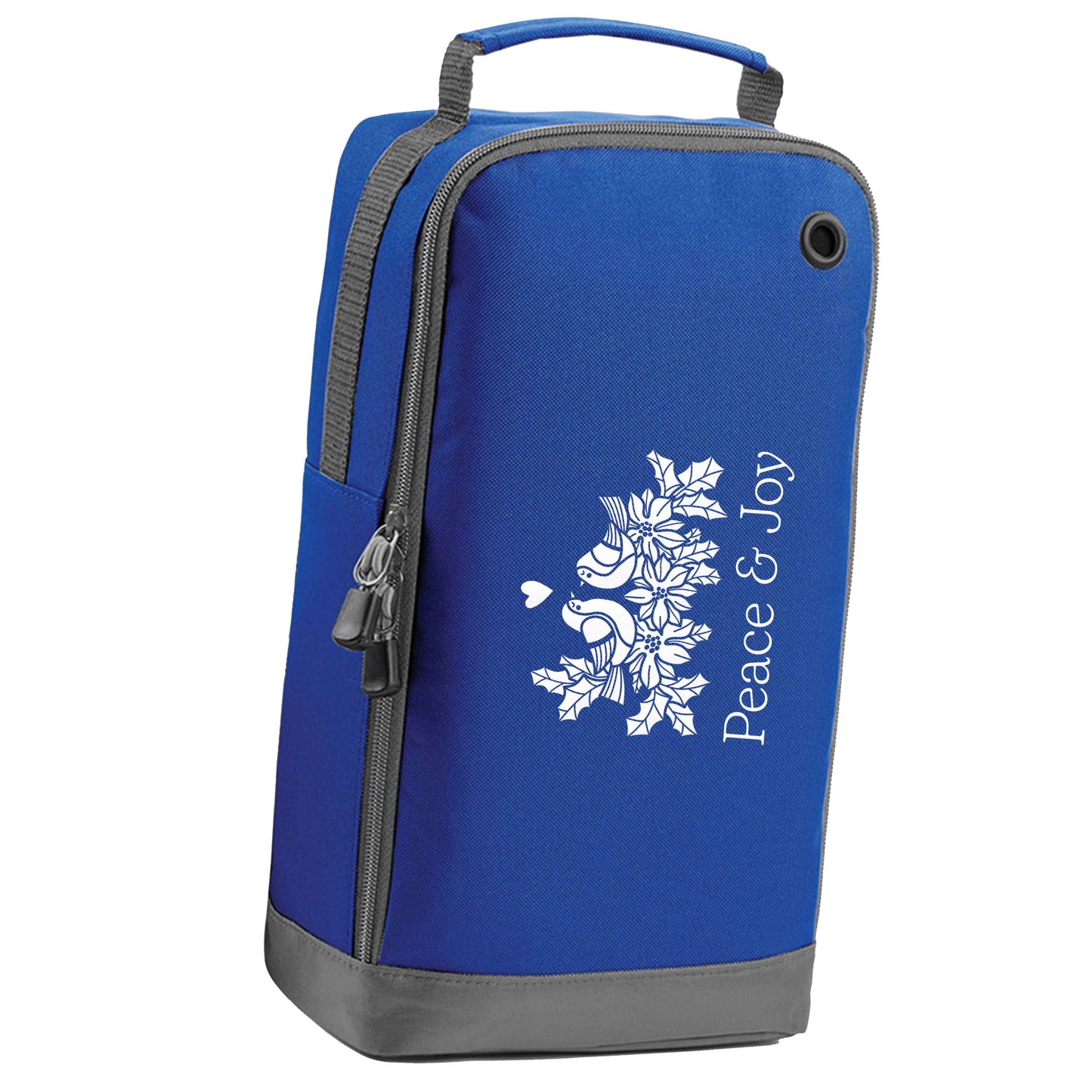 Peace & Joy blue sports shoe bag horizontal print