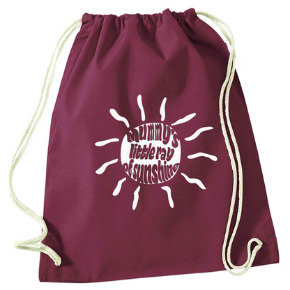 Mummy's little ray of sunshine maroon drawstring bag