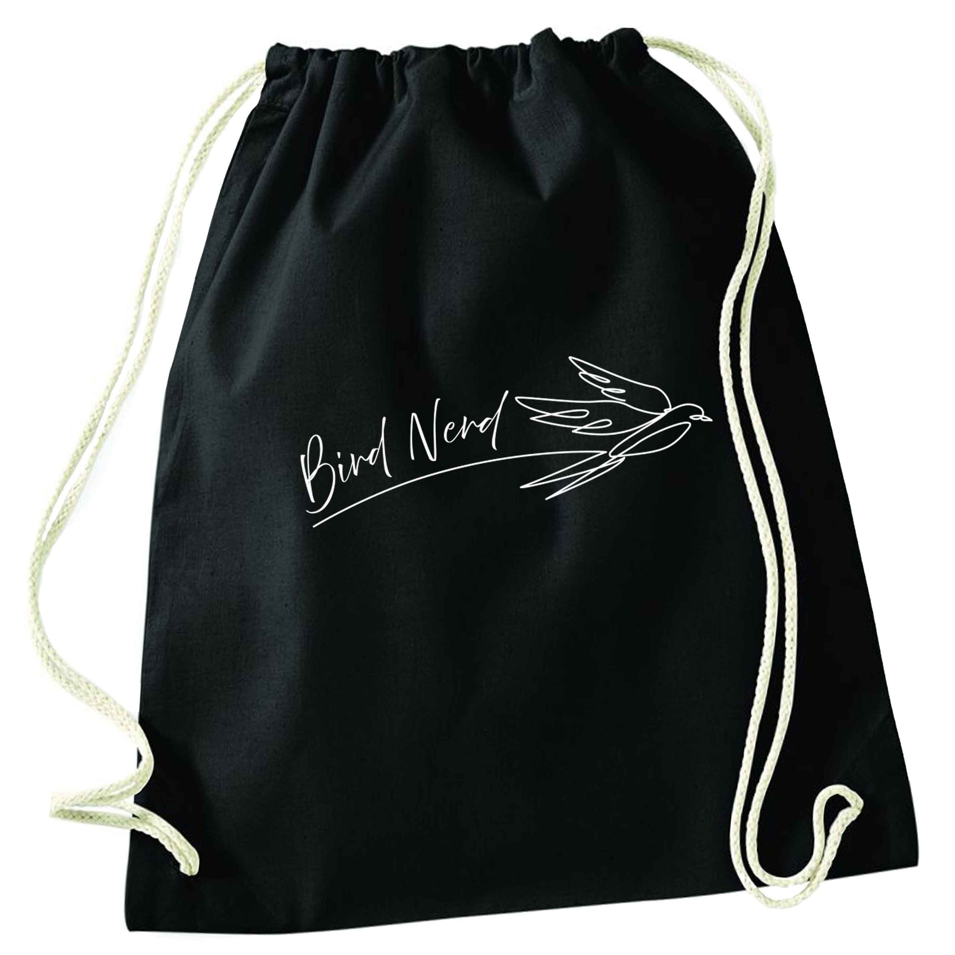 Bird nerd black drawstring bag