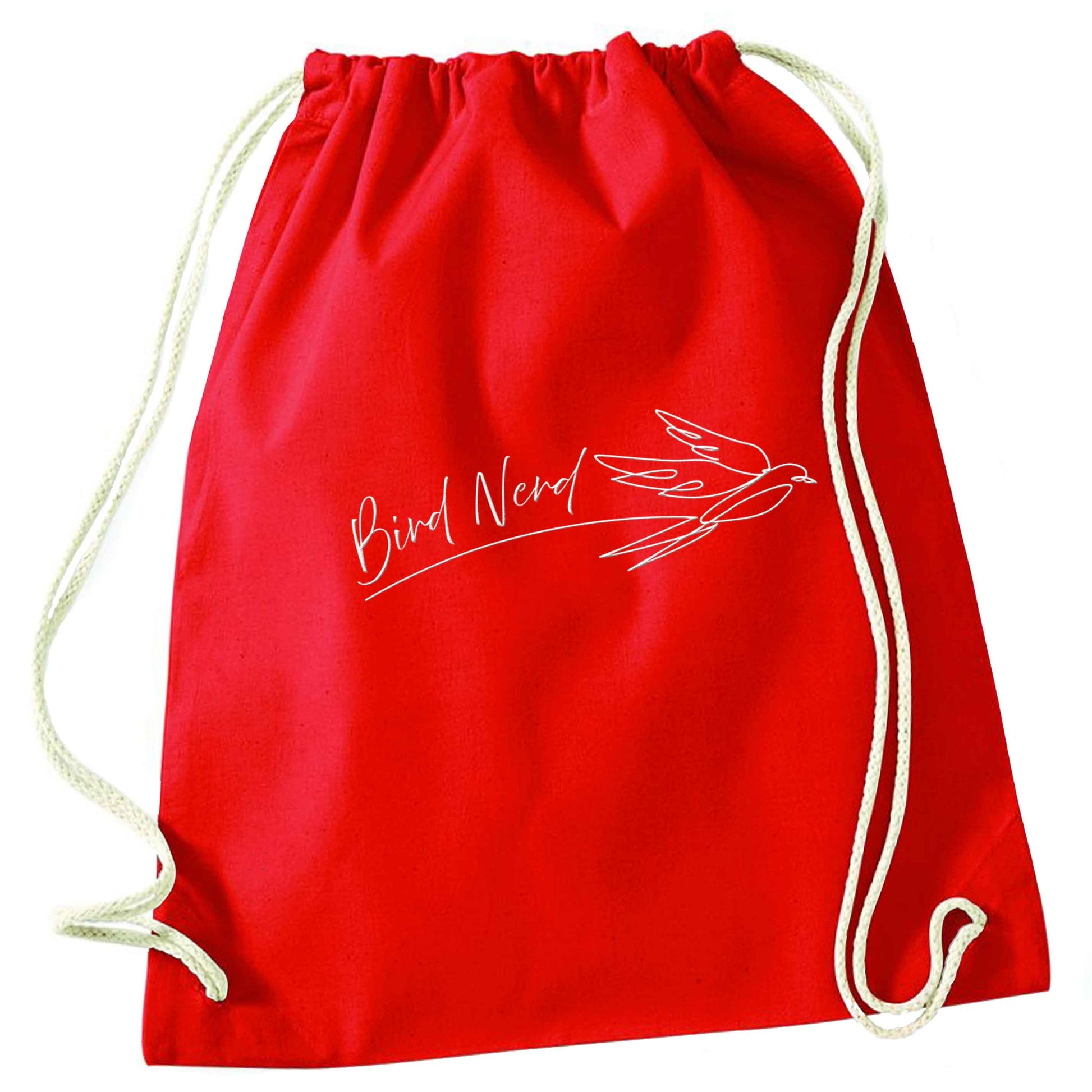 Bird nerd red drawstring bag 