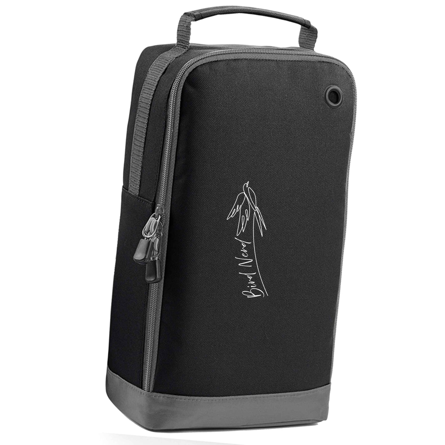 Bird nerd black sports shoe bag horizontal print