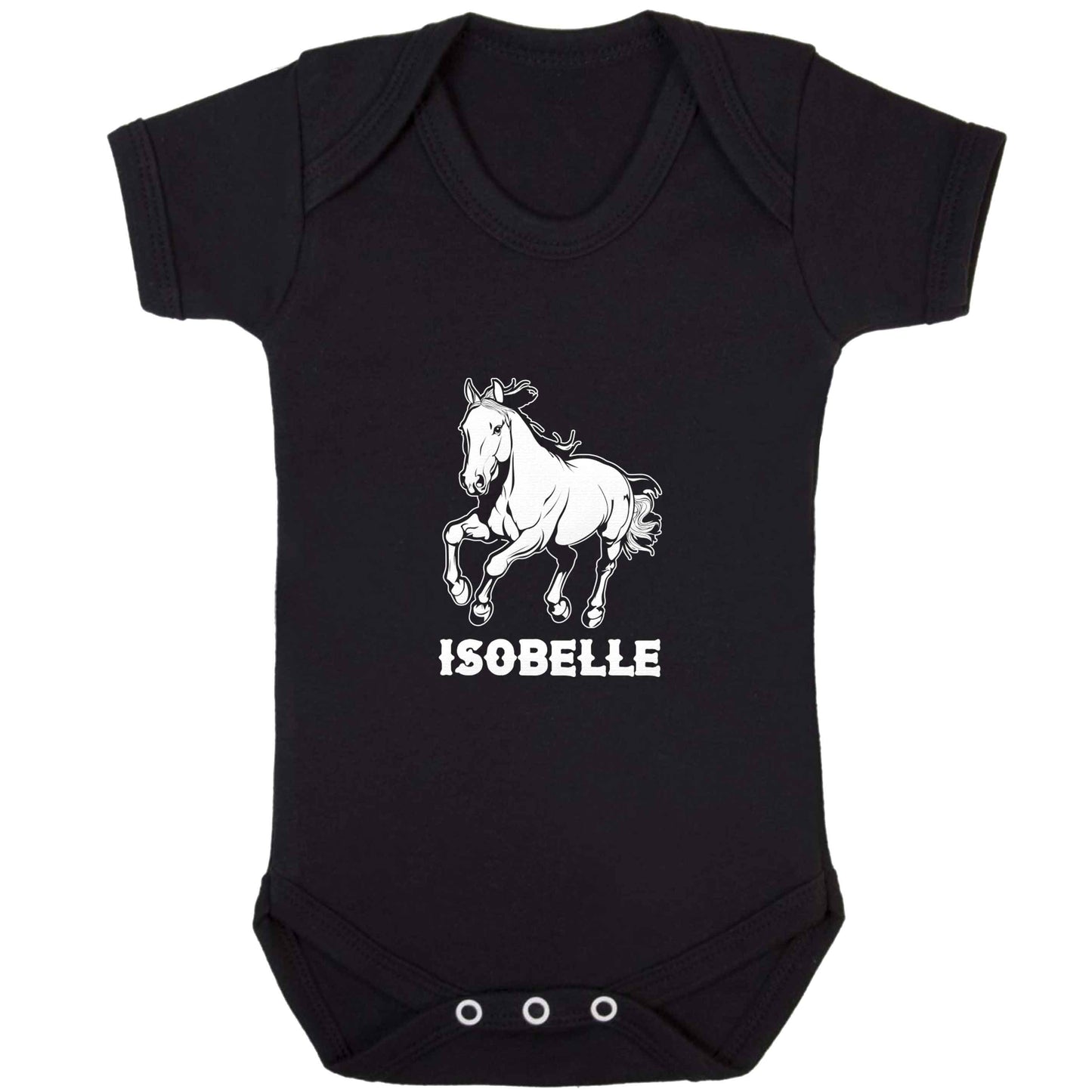 Horse illustration with personalised name baby bodysuit black 18-24 months