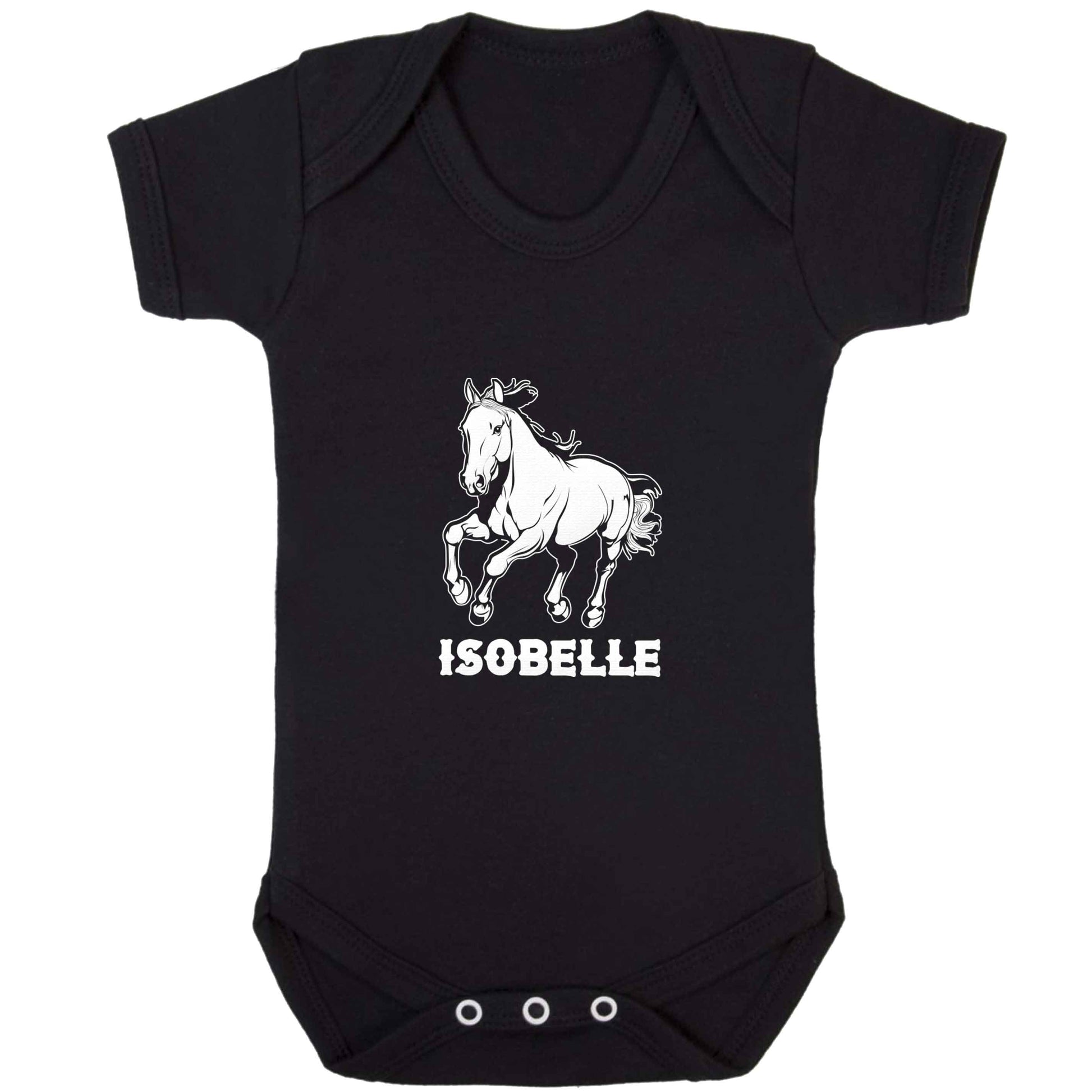 Horse illustration with personalised name baby bodysuit black 18-24 months