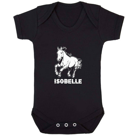 Horse illustration with personalised name baby bodysuit black 18-24 months