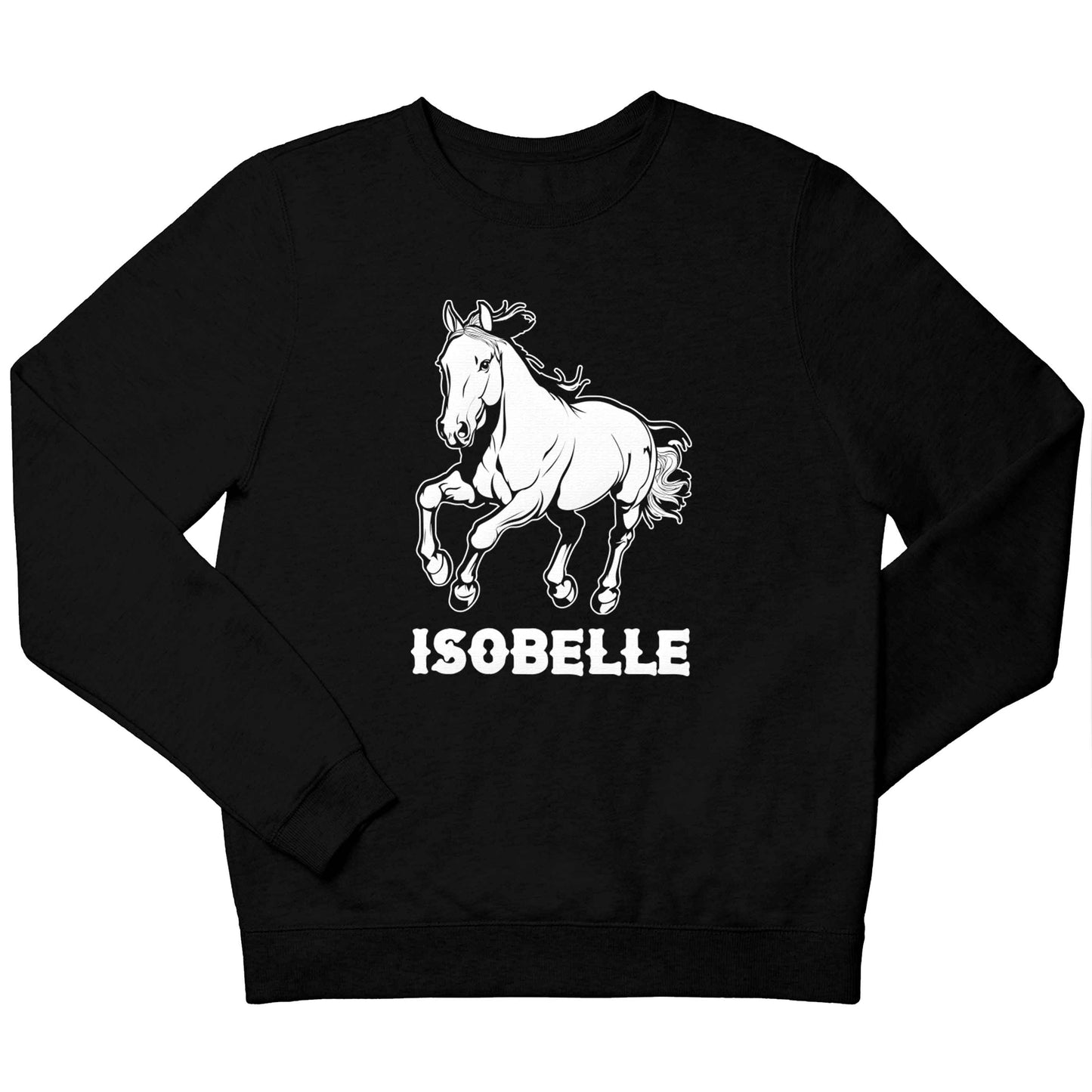 Horse illustration with personalised name children's black sweater 12-13 Years