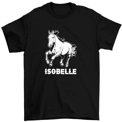 Horse illustration with personalised name Children's black Tshirt 12-13 Years