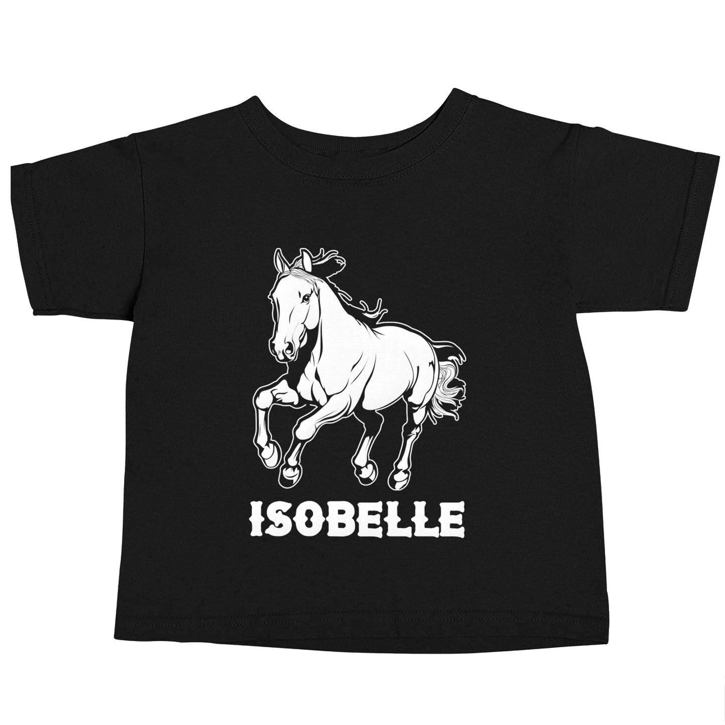 Horse illustration with personalised name Black baby toddler Tshirt 2 years