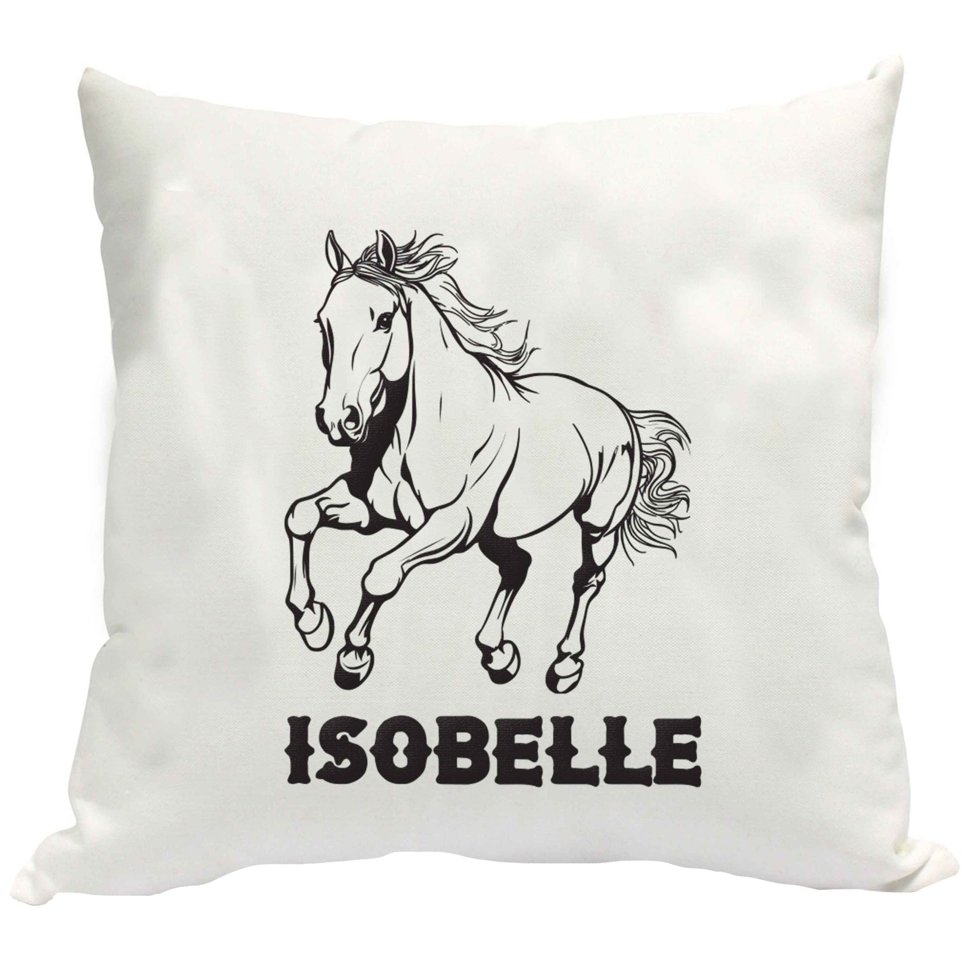 Horse illustration with personalised name cushion cover