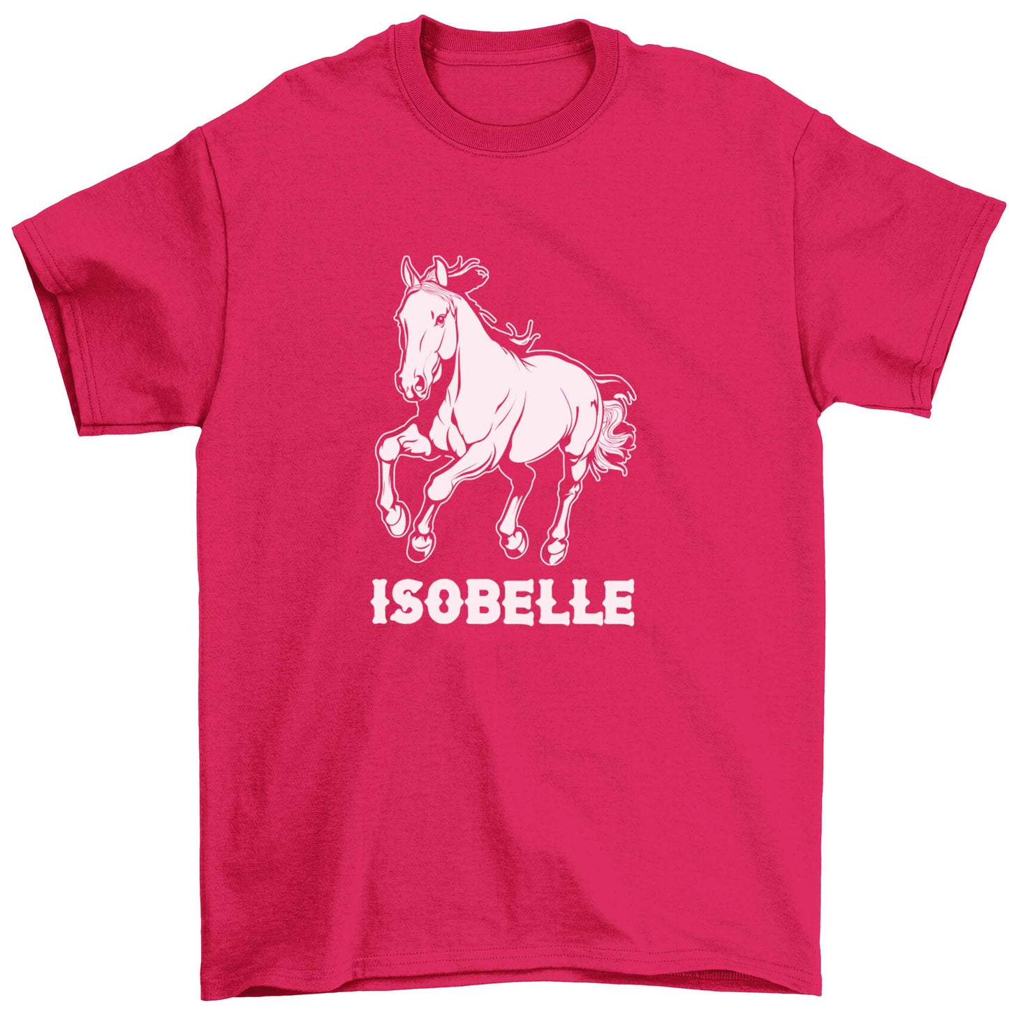 Horse illustration with personalised name Children's pink Tshirt 12-13 Years