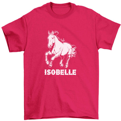 Horse illustration with personalised name Children's pink Tshirt 12-13 Years