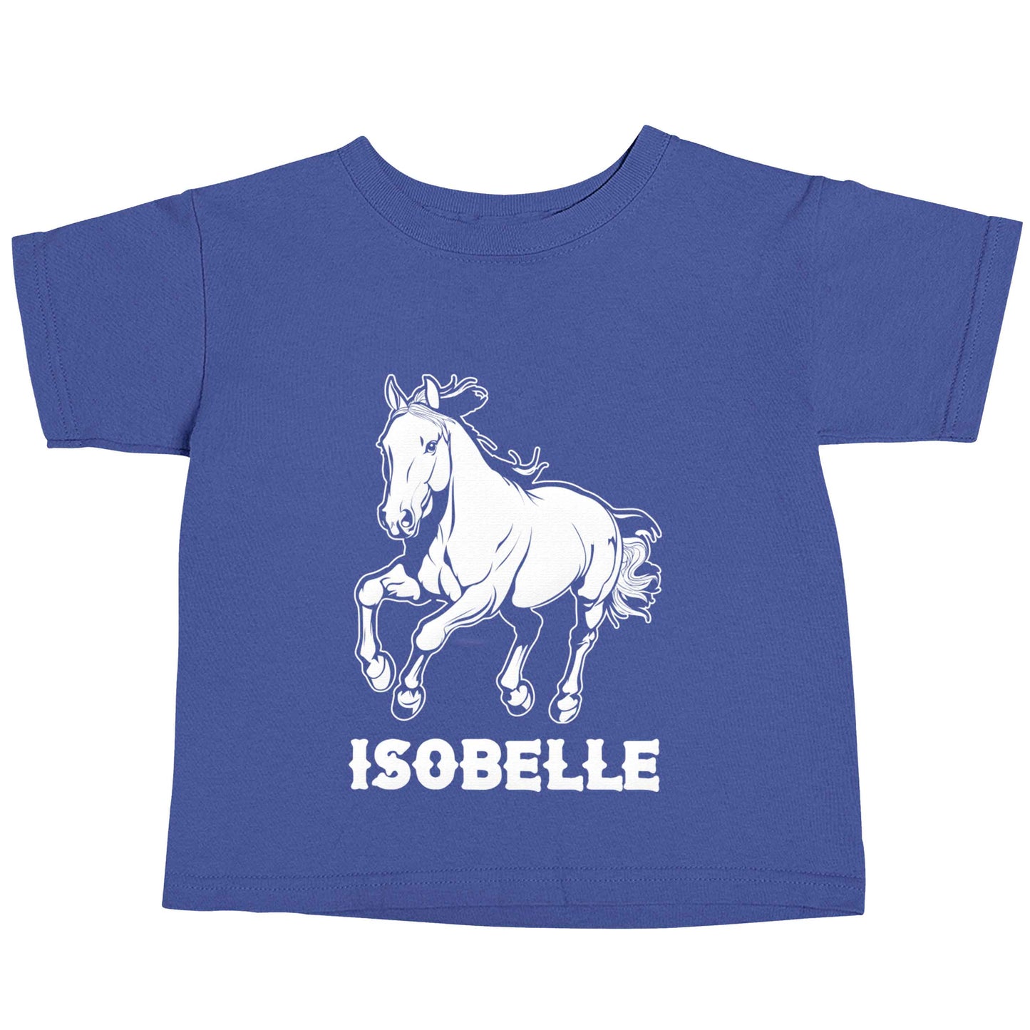 Horse illustration with personalised name blue baby toddler Tshirt 2 Years