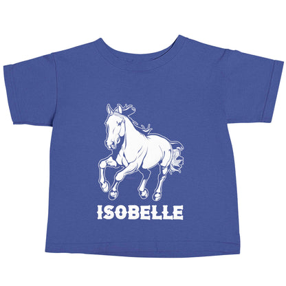 Horse illustration with personalised name blue baby toddler Tshirt 2 Years