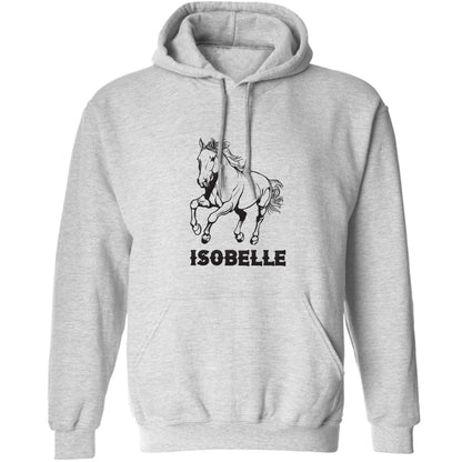 Horse illustration with personalised name adults unisex grey hoodie 2XL