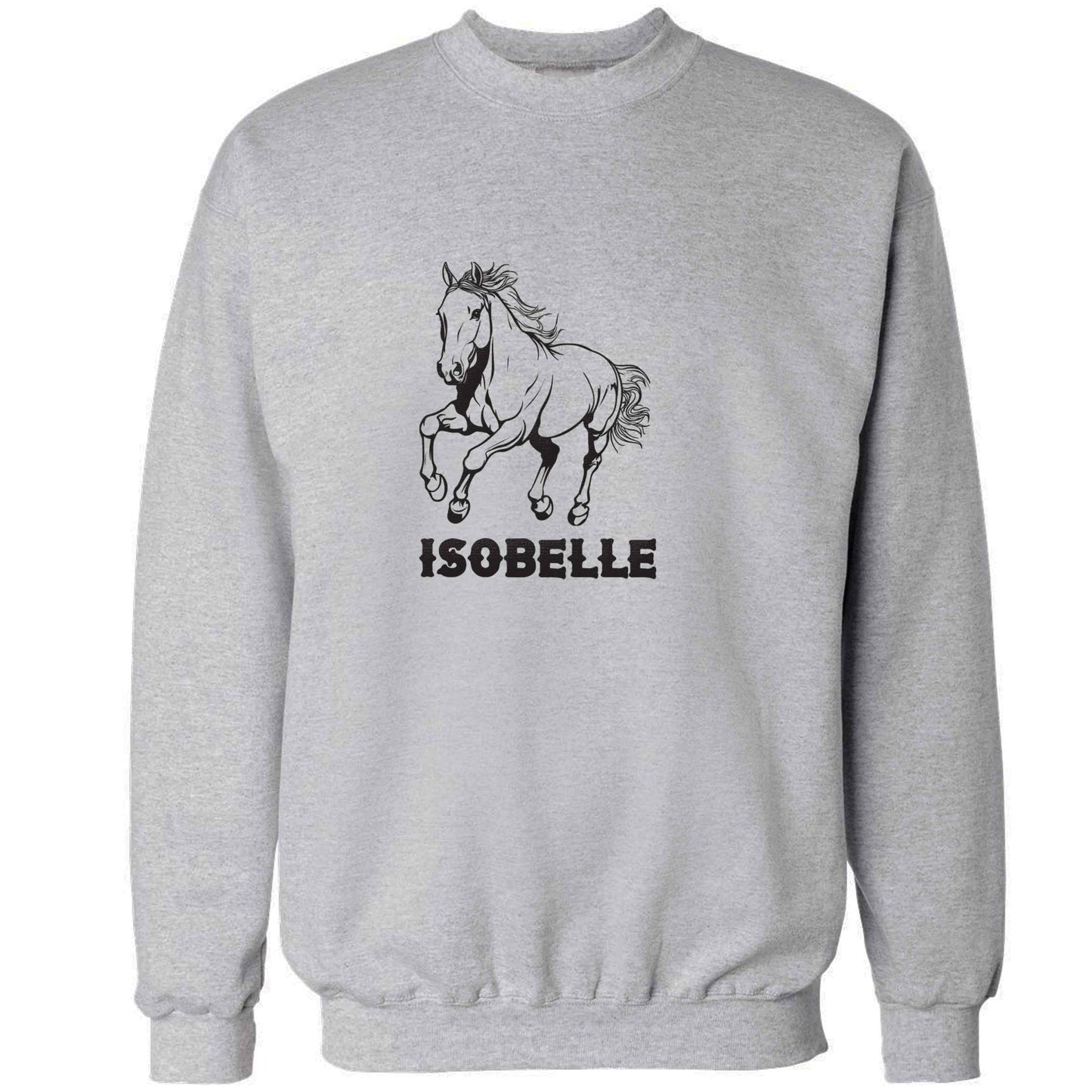 Horse illustration with personalised name adult's unisex grey sweater 2XL