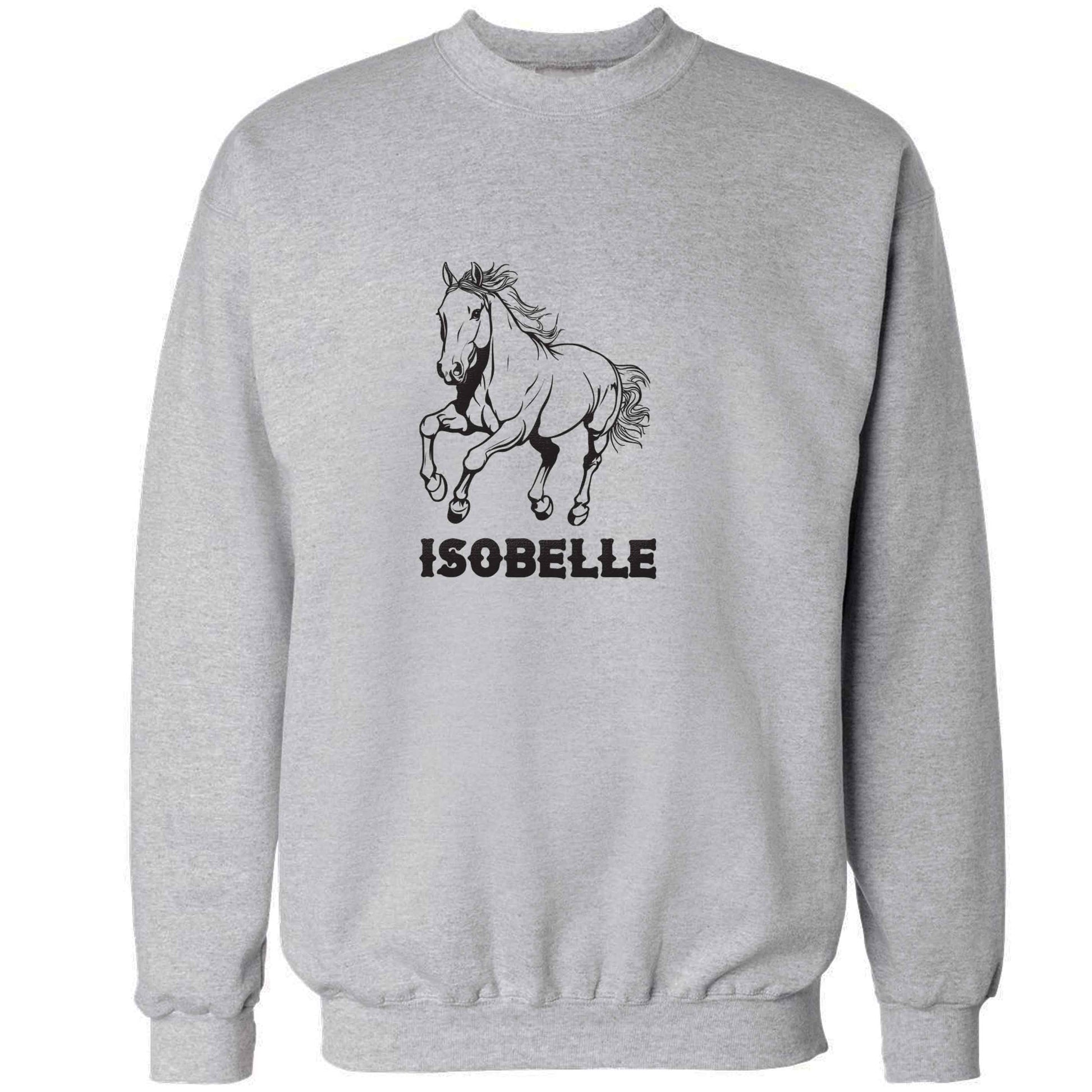 Horse illustration with personalised name adult's unisex grey sweater 2XL