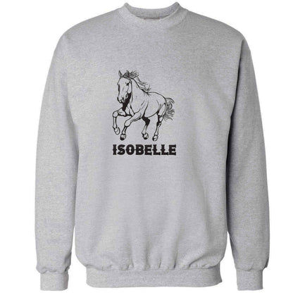 Horse illustration with personalised name adult's unisex grey sweater 2XL