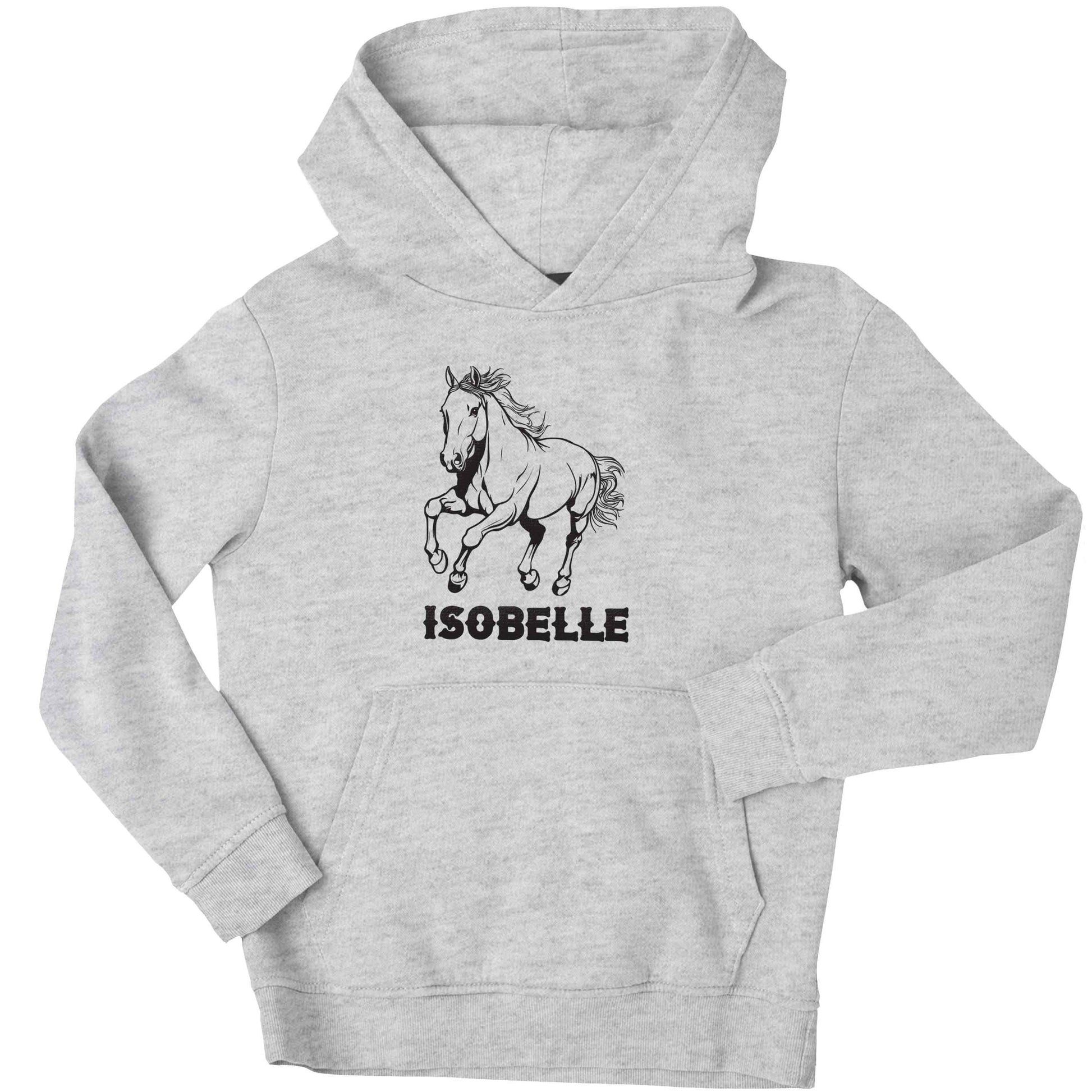 Horse illustration with personalised name children's grey hoodie 12-13 Years