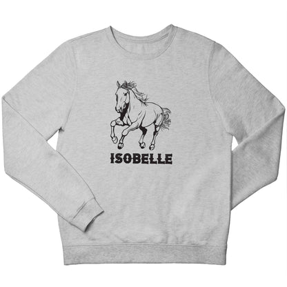 Horse illustration with personalised name children's grey sweater 12-13 Years