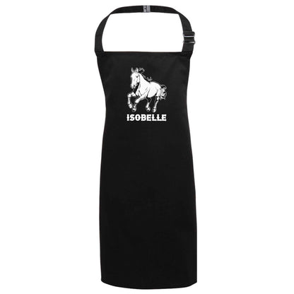 Horse illustration with personalised name black apron 7-10 years