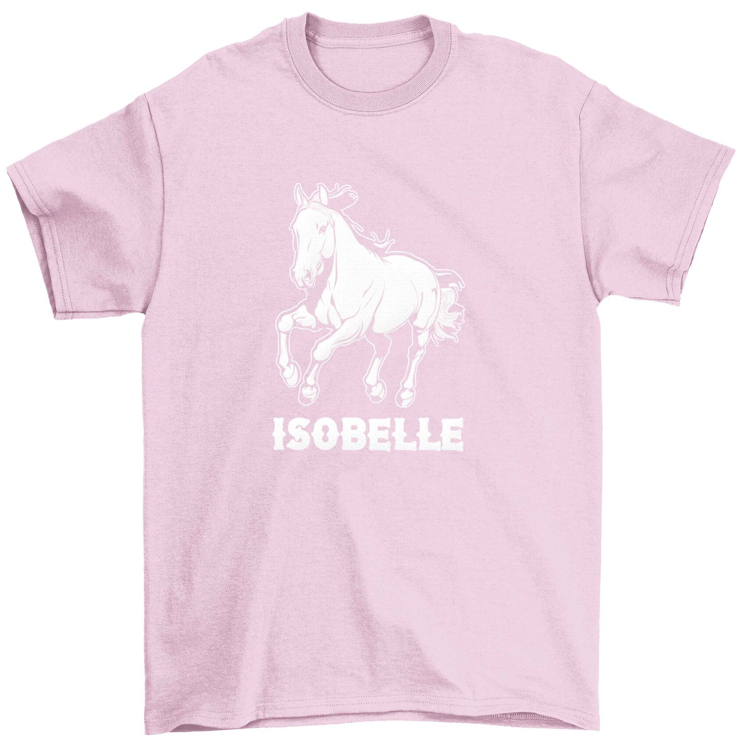 Horse illustration with personalised name Children's light pink Tshirt 12-13 Years