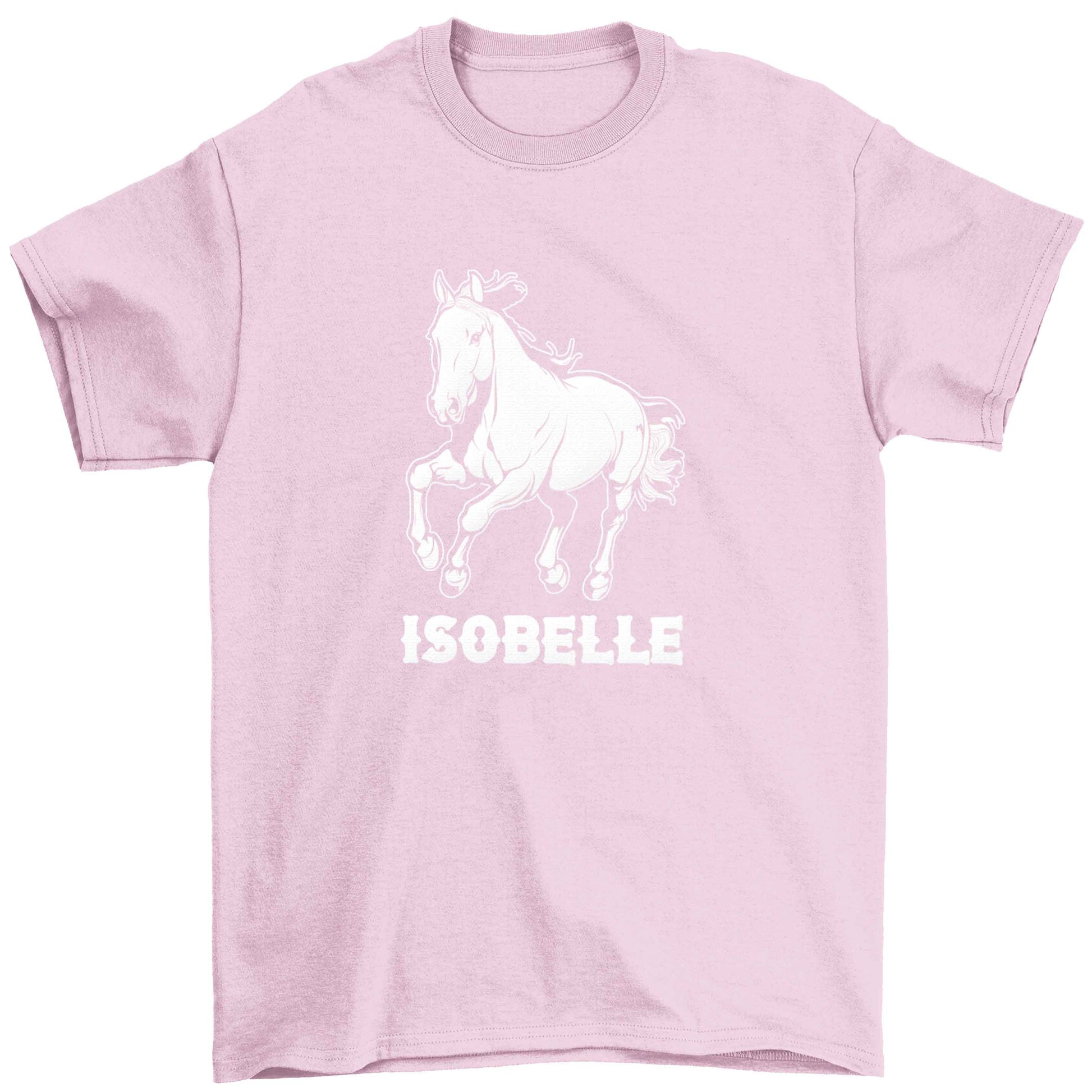 Horse illustration with personalised name Children's light pink Tshirt 12-13 Years