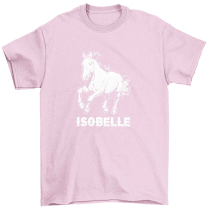 Horse illustration with personalised name Children's light pink Tshirt 12-13 Years