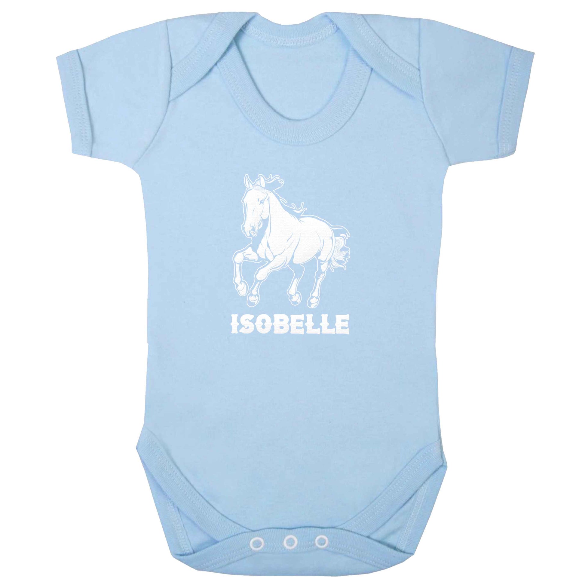 Horse illustration with personalised name baby bodysuit pale blue 18-24 months