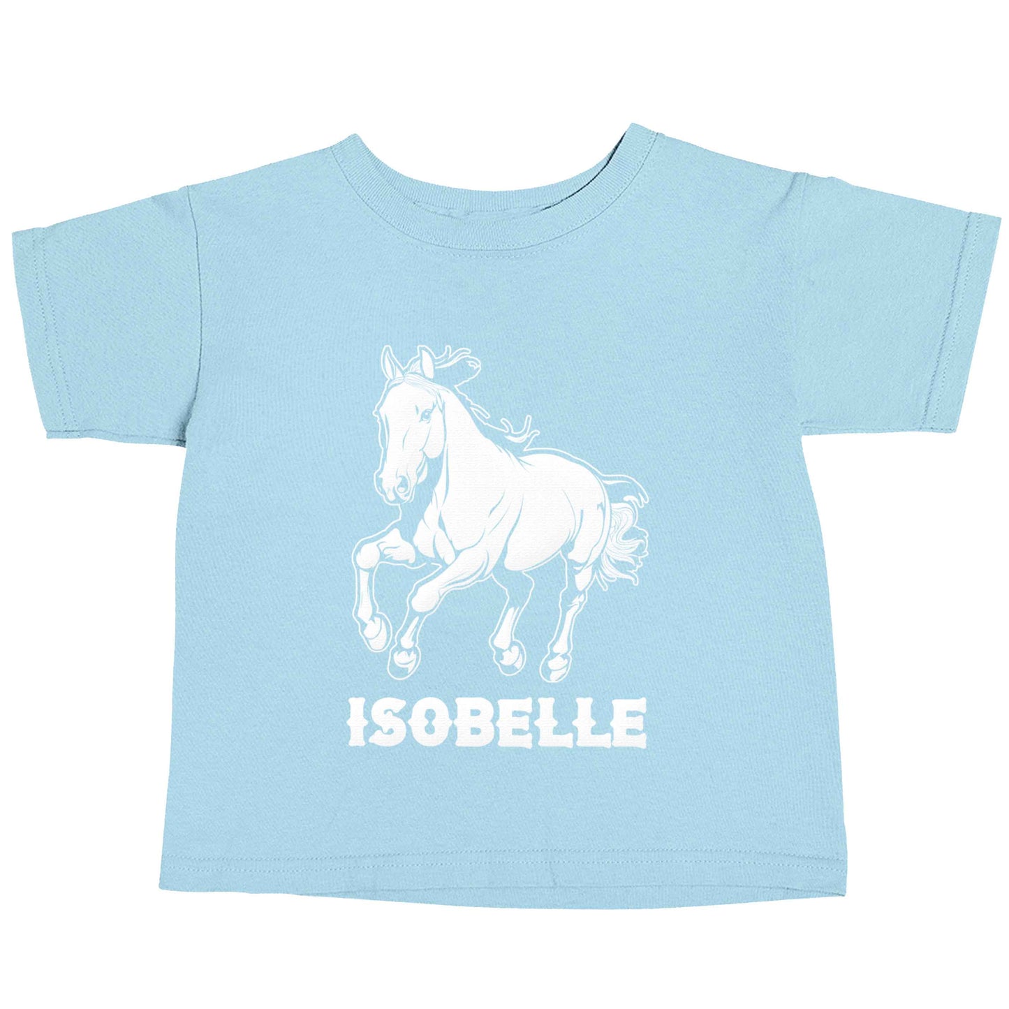 Horse illustration with personalised name light blue baby toddler Tshirt 2 Years