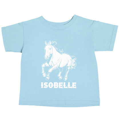 Horse illustration with personalised name light blue baby toddler Tshirt 2 Years